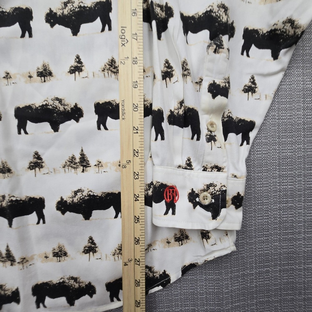 Barn Fly Shirt Mens Large White Bison Print Long Sleeve Button Up Western USA - Picture 7 of 10